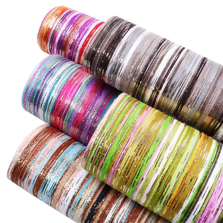 Bulk Metallic Stripe Wire Colorful Faux Synthetic Leather Sheets For Crafts 65831