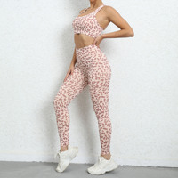 Ensemble de yoga deux pièces pour femme, imprimé léopard, respirant, en spandex et nylon, dos nageur, taille haute, pour l'entraînement et la gym