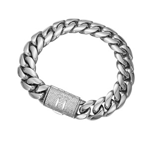 Personalizado 14mm titanio Curb cadena de eslabones cubanos hombres Hip Hop <span class=keywords><strong>Miami</strong></span> Acero inoxidable grueso cubano pulsera con CZ letra cierre - Product Image 4