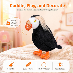 Peluche Puffin touffue de 10 pouces au design unique, jouet en peluche réaliste, figurines de collection pour enfants - Product Image 2
