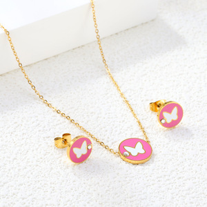 Conjunto de joyería de moda, collar con colgante de lazo y corazón de mariposa, pendientes para mujer, regalo, aleación de zinc SE26 - Product Image 3