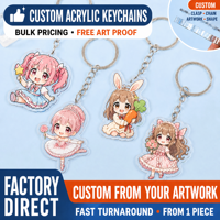 Porte-clés en acrylique mignon style anime, épaisseur 5 mm, impression UV vif, anneau de clé séparé, commande en gros, OEM ODM, forme et taille personnalisées