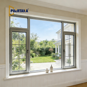 Fenêtre en <span class=keywords><strong>baie</strong></span> à double vitrage en alliage d'aluminium noir aspect acier historique avec fenêtres à battants ouvrables - Product Image 1