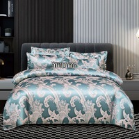 Ensemble de housse de couette Jacquard européen luxe Taupe Satin ensemble de draps broderie décor doux léger doré ensemble de literie