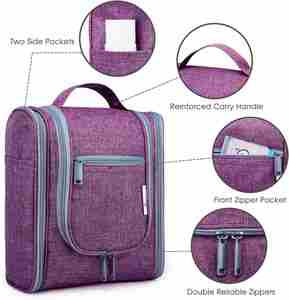 Sac de voyage pour femmes, organiseur de maquillage, trousse de toilette suspendue avec crochet métallique, poches en PVC et sections séparées pour les pinceaux - Product Image 3