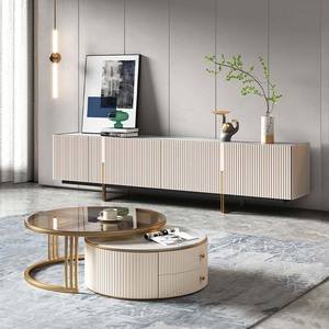 Juego de Mesa de Centro y <span class=keywords><strong>Mueble</strong></span> para <span class=keywords><strong>TV</strong></span> de Placa de Roca, Muebles Modernos para Sala de Estar, Almacenamiento Duradero y Ecológico, Fácil de Limpiar - Product Image 1