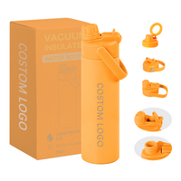 Bouteille d'eau isotherme à double paroi en acier inoxydable 304 de 20 oz avec paille et couvercle à poignée, idéale pour le sport, les activités de plein air et la randonnée
