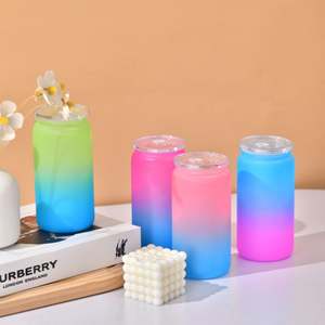 Vasos de Plástico Reciclables con Forma de Lata de 16 oz, Coloridos, con Tapa de PP y Pajita, para Envoltura UV DTF, Disponibles en Almacén de EE. UU. - Product Image 2