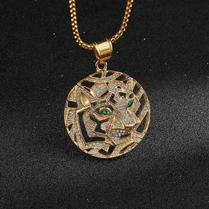 Collier Hip-Hop Tête de Léopard en Acier Inoxydable Plaqué Or 18K Entièrement Sertie de Diamants – Prix de Gros - Product Image 1