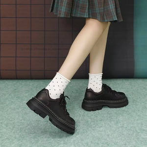 Chaussures en cuir épaisses à lacets, grande taille, nouvelle collection hiver, style britannique pour femmes, bout rond, chaussures rétro simples - Product Image 5