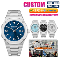 Montre à quartz pour homme, sport et affaires, en acier inoxydable 316L, avec logo personnalisé, cadran octogonal, étanche, affichage de la date, OEM, cadran personnalisé