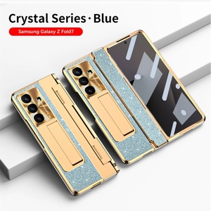 Étui de protection en cuir pour téléphone portable Samsung Galaxy Z Fold 3 4 5 avec charnière pliable, protection d'objectif et motif CD métallique brillant - Product Image 6