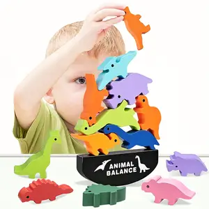 Dinosaurus Dier Na Animal Stacker Hout Dier Balance Games Voor Kerst Houten Blokkeren Montessori Leren Educatief Speelgoed