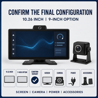Moniteur Android CarPlay 10,26 pouces avec caméra avant et arrière, écran tactile IPS, GPS, WiFi, vision nocturne 4K, mode stationnement 5G pour véhicule