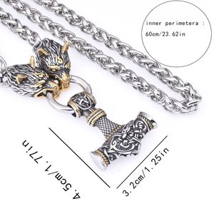 Collier pendentif pour homme en acier inoxydable, plaqué or <span class=keywords><strong>18</strong></span> carats, avec chaîne à maillons motif marteau de <span class=keywords><strong>Thor</strong></span> et runes vikings, style punk et tendance, idéal pour un anniversaire - Product Image 4