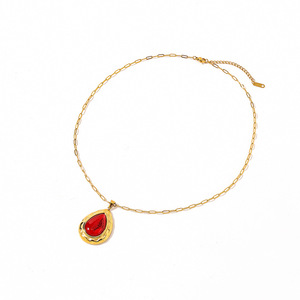 Stainless Steel <b>Necklace</b> Water Drop Shape <b>Ruby</b> And Emerald Bezel Setting 18k Gold Plated Adjustable For Women - Product Image 5
