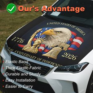 Housse de capot d'auto avec drapeau américain 4x5 pieds, 250e anniversaire de l'indépendance, Aigle, Statue de la Liberté, motif extensible, accessoires automobiles - Product Image 1