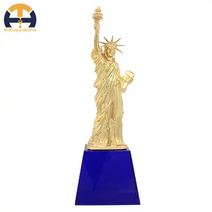 รูปปั้นทองเคร้งถ้วยรางวัลโลหะฐานคริสตัลสีฟ้าเคลือบเงาโลโก้ตามสั่งดีไซน์ใหม่