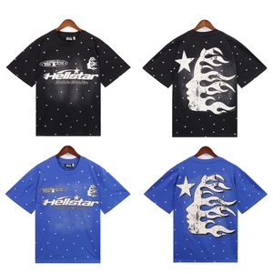 Conjunto de camiseta de manga corta y pantalones cortos de algodón lavado con estampado de letras y lunares de la marca de moda transfronteriza Hell Star para hombre, estilo casual urbano. - Product Image 3