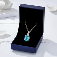 Collier élégant Damila Jewelry, bleu clair ovale, coupe Ice Flower, zircone cubique blanche, plaqué platine, argent 925, pendentif