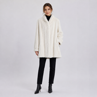 Manteau long décontracté en fourrure de vison véritable pour femme, coupe ajustée, manches fuselées, col montant, en polyester, coupe-vent, couleur unie, pour l'hiver