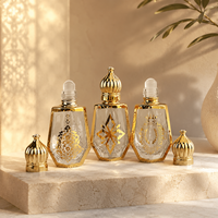 Flacon d'attar en verre octogonal de 6 ml, 10 ml, 12 ml, flacon d'huile essentielle de parfum arabe avec bille roulante dorée et applicateur à bâtonnet