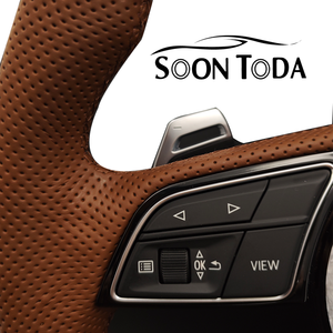 Volant Lenkard personnalisé en cuir marron pour <span class=keywords><strong>Audi</strong></span> A3 A4 A5 <span class=keywords><strong>A6</strong></span> A7 C6 C7 C8 S3 S4 S5 S6 S7 B7 B8 B9 RS3 RS5 RS6 Q5 Q7 - Product Image 3