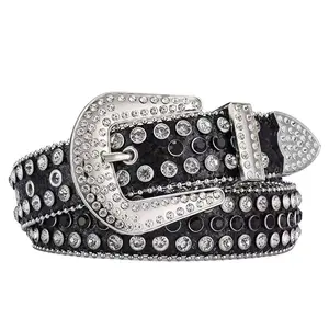 Fabrikanten Op Maat Luxe Designer Diamond Bb Simon Riemen Westerse Mannen Kristallen Riem Lederen Strass Riemen Met Studs