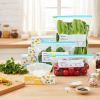 Sacs à soufflets latéraux multi-tailles personnalisés - Pochettes refermables et réutilisables pour aliments pour animaux et fruits/légumes avec étiquette de date