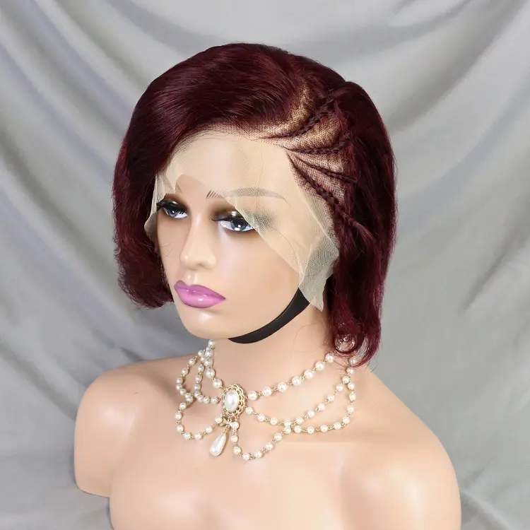 Wig Pixie rambut manusia 100% tidak ada sintetis 13x4 Wig rambut manusia Frontal renda Wig Vietnam mentah rambut Pixie potongan renda depan