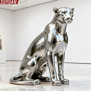 अनुकूलित आधुनिक आउटडोर उद्यान पशु मूर्तियों पॉलिश दर्पण सतह स्टेनलेस स्टील कास्टिंग चीता मूर्तिकला - Product Image 6