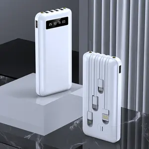 KIVEE Factory Manufacturer Power Bank 10000mAh Bult-in 4 Cables Fast Charging Solar Power Bank Quick Charge for iPhone Sam Sung