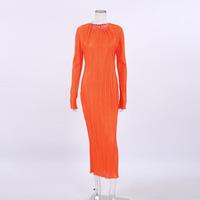Robe longue plissée décontractée pour femme, collection printemps, style basique, manches longues, pour soirée, couleur orange, idéale pour le dropshipping