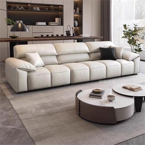 Sofá de cuero con orejas de elefante minimalista italiano, tamaño y diseño de sala de estar minimalista moderno, sofá forrado recto de piel de vaca de capa superior - Product Image 4