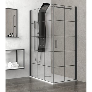 NICO-3500 Kamalu Moderna Cabina Doccia Pieghevole 90x70 con Serigrafia e Telaio in Acciaio Inox Nero per Bagno o Villa - Product Image 1