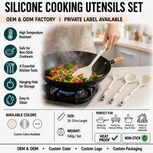 LA Custom Logo 4Pcs Food Grade <b>Silicone</b> Cooking <b>Utensils</b> <b>Set</b> Free Non-Stick Stir-Fry Frying Grilling Easy Clean OEM ODM - Product Image 1
