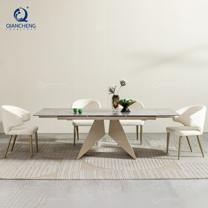 Juego de muebles de comedor retráctiles de gran tamaño modernos italianos rentables Mesa de comedor compuesta de piedra sinterizada de vidrio templado - Product Image 2