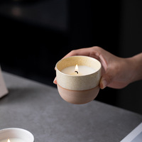 Vela Aromática Nórdica de Cerámica Moteada en Dos Tonos, Vela de Cera de Soja Natural en Frasco con Base de Terracota para Decoración del Hogar