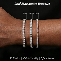 Bracelet Tennis Zircon VVS Couleur D Effet Givré, Plaqué Rhodium Inaltérable, Style Hip Hop Unisexe, 3mm 4mm 5mm, Bijoux