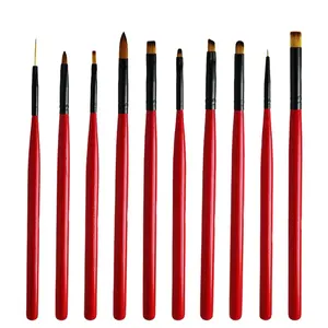 10 Pcs red wood Handle Nail Brush Set Gel Polish Painting Drawing Acrylic Gel Nail Brush