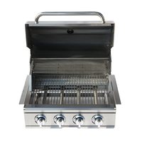 Barbecue à gaz encastrable haut de gamme en acier inoxydable 304, 4 brûleurs, 40000 BTU, thermomètre double température, allumage électronique, sécurité de la flamme
