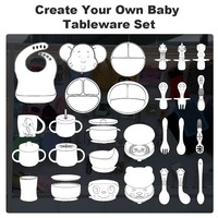 Ensemble d'alimentation pour bébé en silicone motif crème glacée, assiette à ventouse divisée, bol, vaisselle, ensemble d'ustensiles d'apprentissage pour tout-petits, certifié CE