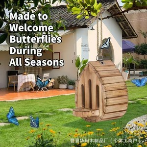 Maison à papillons en bois Caoxian Huake, abri pour insectes suspendu en extérieur, décoration de jardin, habitat en bois massif - Product Image 1
