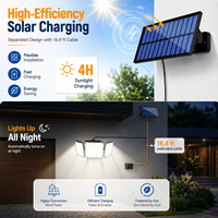 Lampe solaire à détecteur de mouvement 278 LED 3500LM à 3 têtes réglables, lampe murale de sécurité extérieure avec télécommande, étanche IP65, pour jardin
