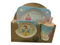 Ensemble d'assiettes et de bols en forme de girafe pour enfants Nourrir des plats en bambou Fourchette Cuillère Bol Tasse avec ustensiles Ensemble de vaisselle pour enfants