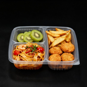 Wholesale Restaurant 3 Compartment Catering Microwavable BPA Free Disposable Plastic 1200ml Food Container Lid Meal <b>Box</b> Takeaway - Product Image 2