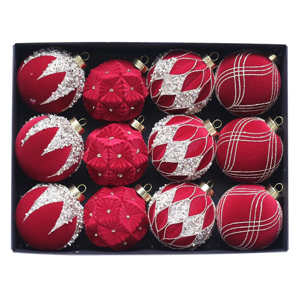 Ornamen dekorasi Natal lukisan tangan bola Natal mewah pernak-pernik Natal kumpulan merah 8cm desain baru