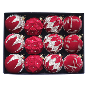 Nieuwe Design 8cm Rode Gevlokte Kerstballen Luxe Kerstbal Handgeschilderde Kerstbal & Boomversieringen - Product Image 1