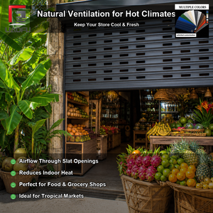 Porte à enroulement motorisée en aluminium avec grille de sécurité ventilée pour devanture de magasin - Product Image 4
