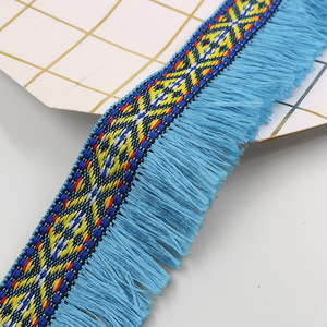 Dentelle tissée ethnique colorée à franges, motif géométrique jacquard avec <span class=keywords><strong>bordure</strong></span> à pompons pour robe, rideau et travaux manuels DIY - Product Image 4
